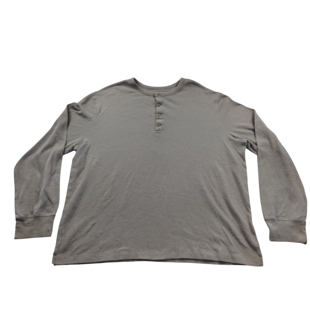 Goodfellow & Co Men XXL Taupe Brown Waffle Knit Thermal Long Sleeve Henley Shirt